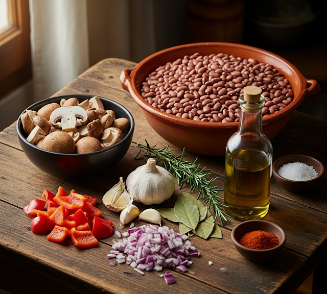 mise en place receta Caparrones con Setas