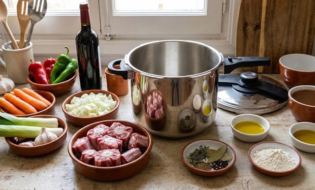 Mise en Place de la Receta de Rabo de Toro en Olla Express
