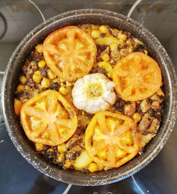 arroz al horno, variante de Paella de Presa Ibérica, Setas y Espárragos