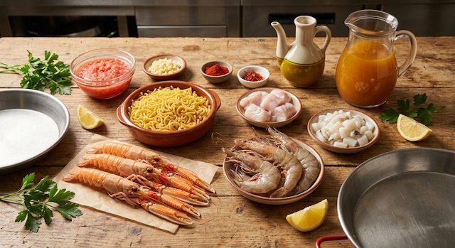 Mise en Place de la receta de Fideuá de Gandía