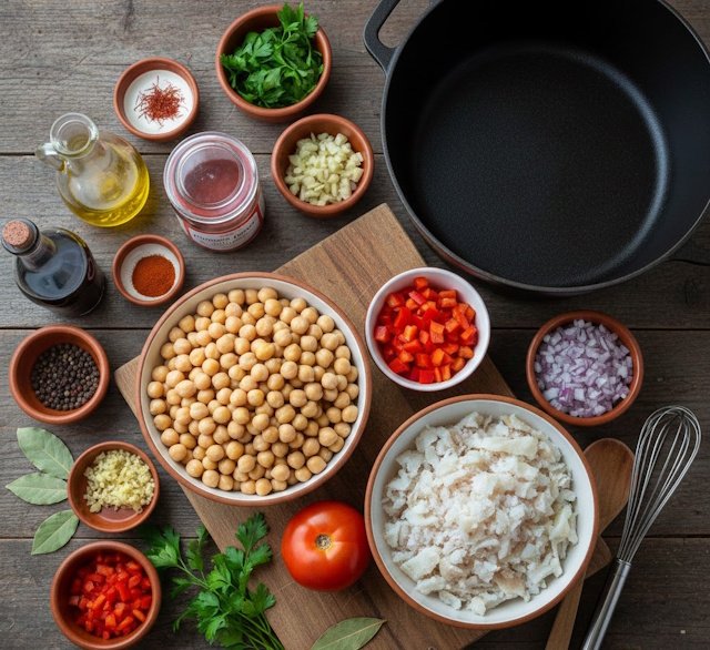 Mise en Place de la Receta de Potaje de Garbanzos con Bacalao