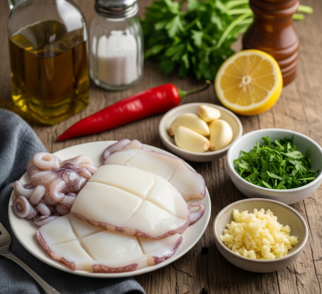Mise en Place Receta de Sepia al Ajillo