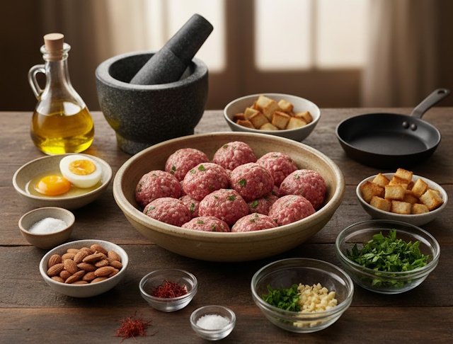 Mise en Place de la Receta de Albóndigas en Pepitoria