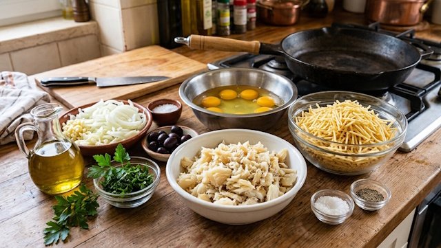 Mise en Place de la receta de Bacalao Dorado