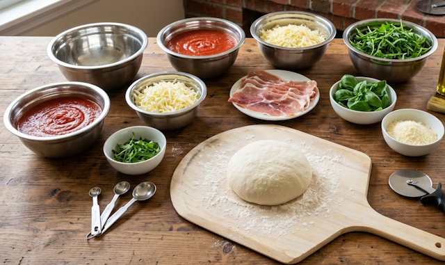 Mise en Place de la receta de Pizza Prosciutto