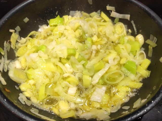 Cebolla y puerro frito