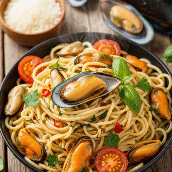 Tallarines con Mejillones