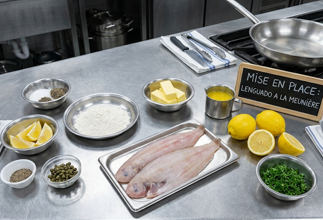 Mise en Place de la Receta de Lenguado a la Meuniere