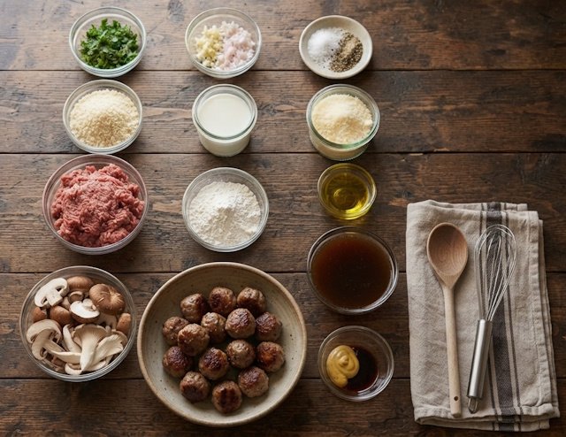 Mise en place de la Receta de Albóndigas en Salsa de Setas
