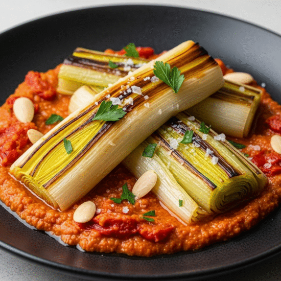Puerros al Horno con Salsa Romesco