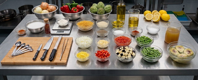 Mise en Place de Fideuá de Verduras