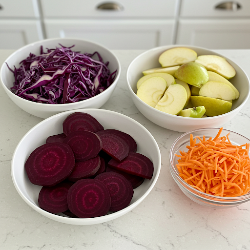 Ensalada de Remolacha, Zanahoria Manzana y Lombarda