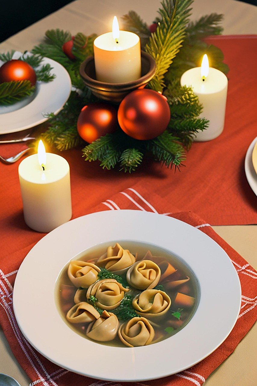 sopa de tortrlloni de Nochebuena, variante de la receta de Tortelloni Rellenos de Espinacas y Ricotta en Salsa de Tomate