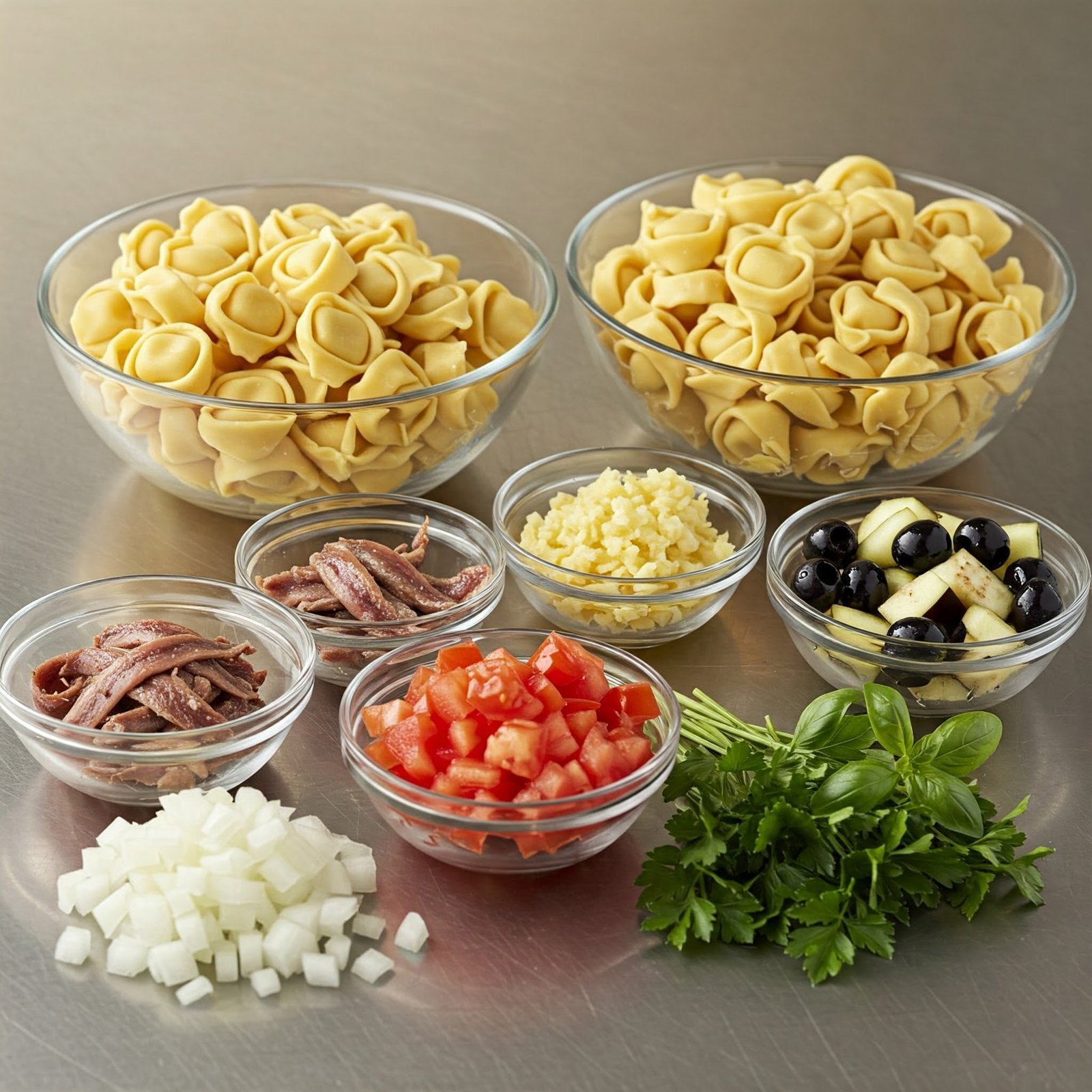 mise en place de Cappelletti a la Putanesca