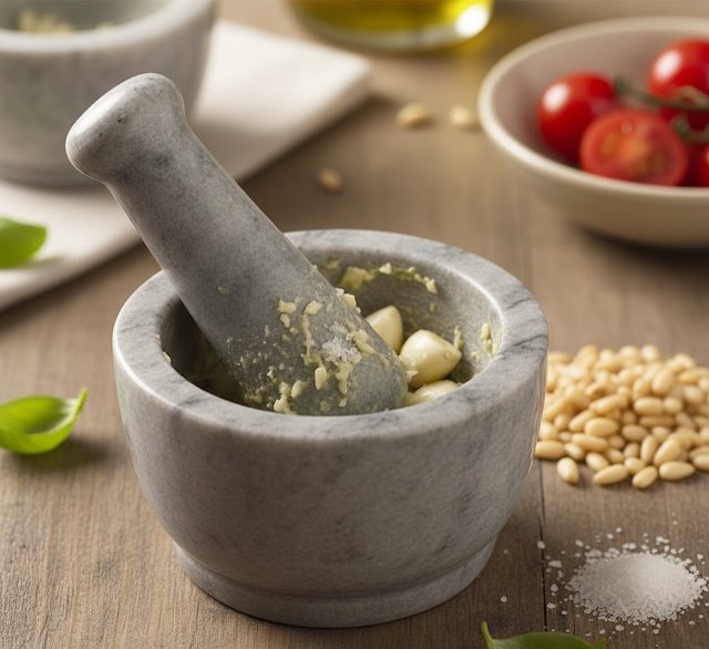 Mortero con ajos
