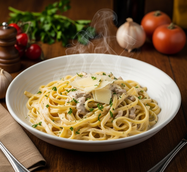 Fettuccine alfredo, variante de la receta de Fettuccine a la Boloñesa (Fetuccini)