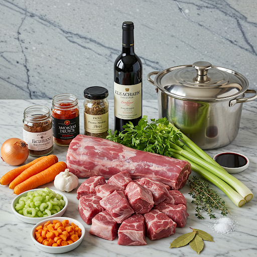 Mise en place de la receta de Rabo de Toro a la Cerveza