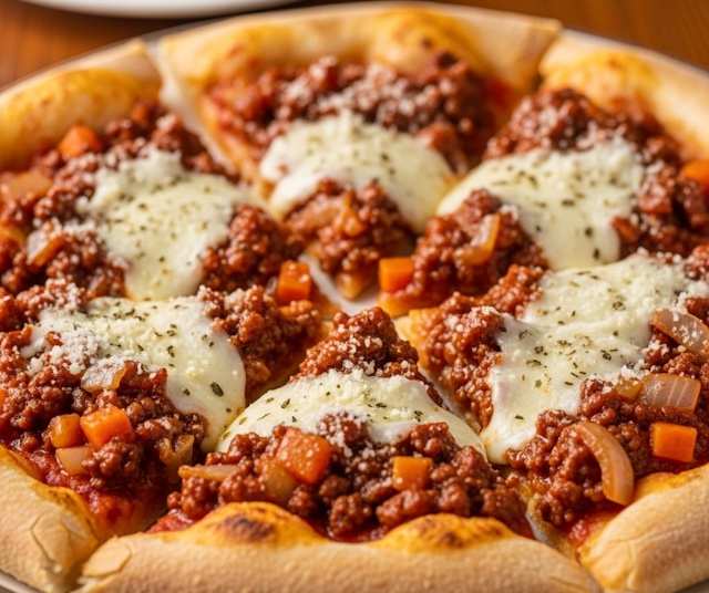Pizza a la Boloñesa, variante de la receta de Fettuccine a la Boloñesa (Fetuccini)