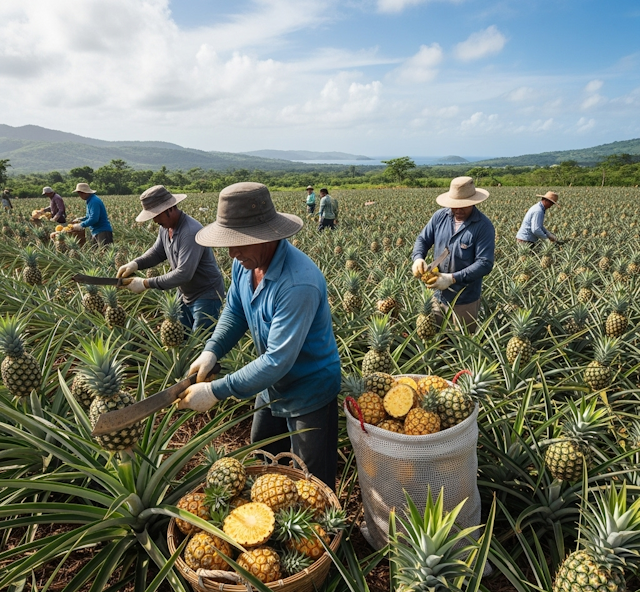 recolectando piña, para hacer la receta de receta de Postre de Piña