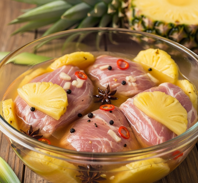 Adobando carne con la piña