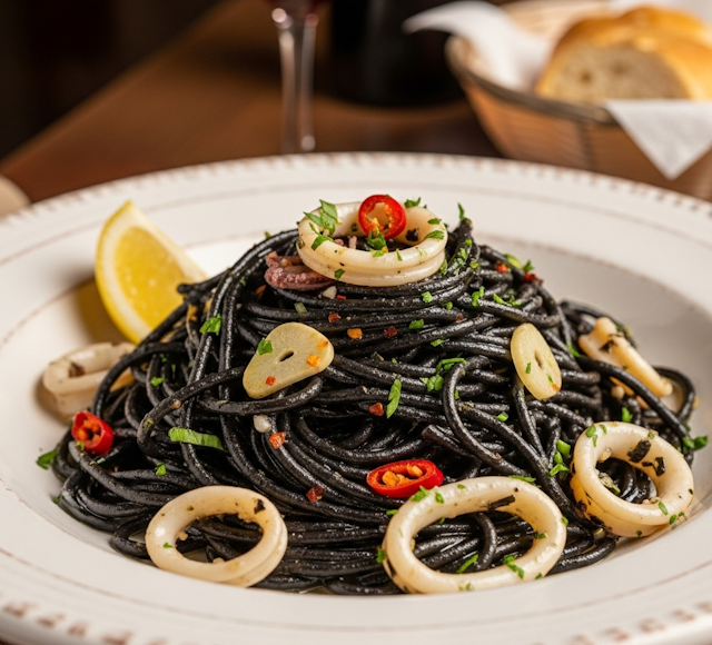 Espaguetis negros con calamares
