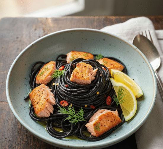 Receta de Espaguetis Negros con Salmón