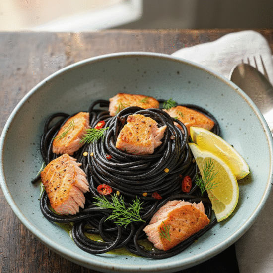 Receta de Espaguetis Negros con Salmón