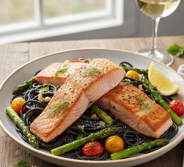 Receta de Espaguetis Negros con Salmón Fresco