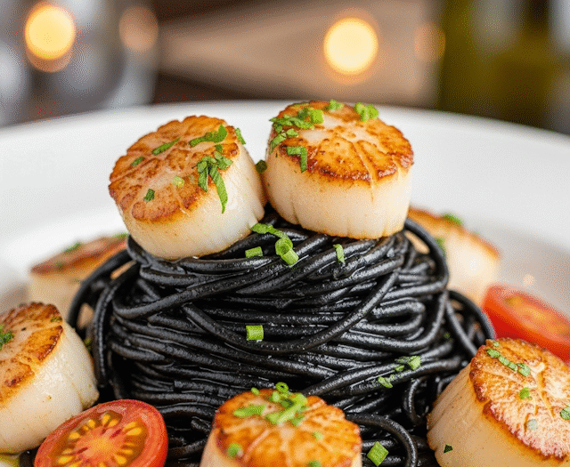 Receta Espaguetis Negros con Vieiras, Vino Blanco y Perejil