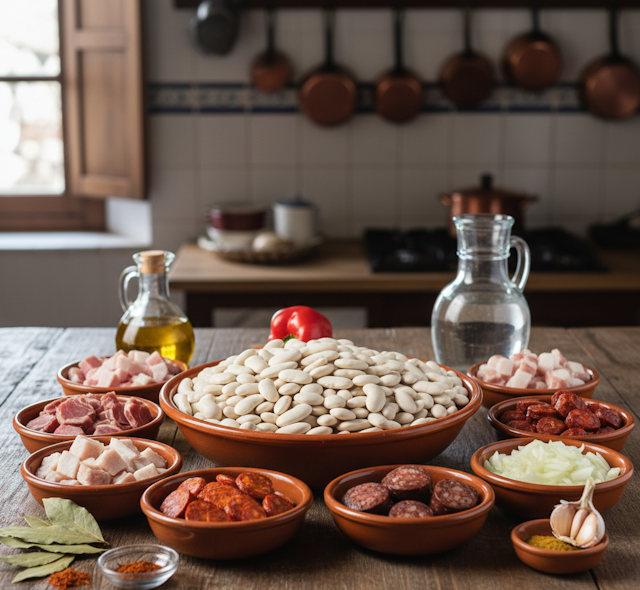 Mise en place de la receta de Judiones de la Granja con sus Sacramentos