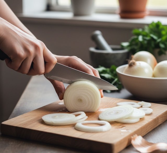 Aros de cebolla, uno de los tipos de corte de la cebolla
