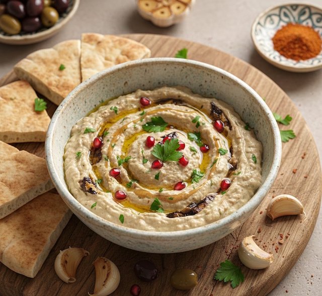 Baba , variante de la receta de Pan Tostado con Tzatzíki Griego