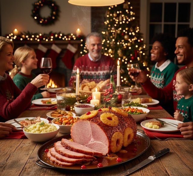Cena de Navidad con la receta de  Jamón Asado con Piña