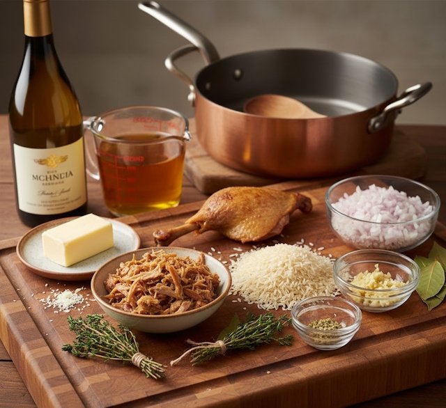 Mise en place de la Receta de Risotto de Confit de Pato