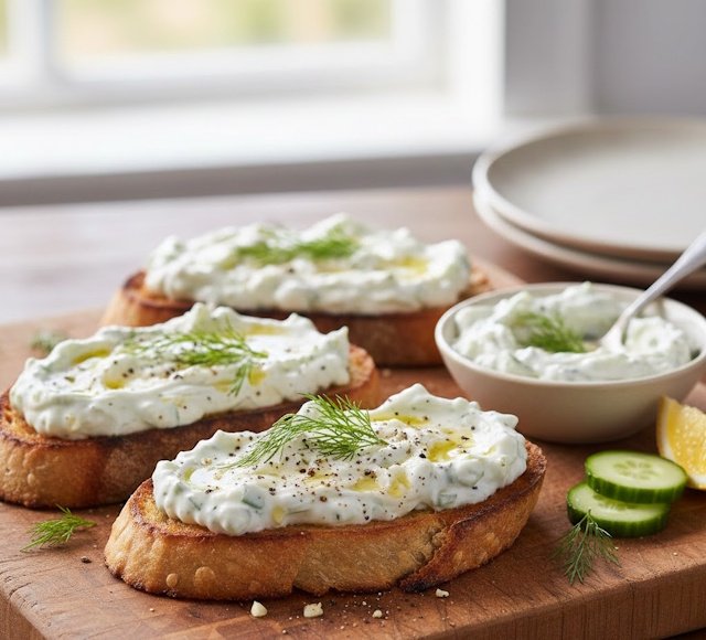 receta de Pan Tostado con Tzatzíki Griego