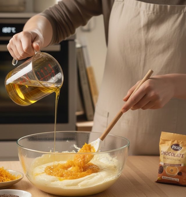 Bizcocho Naranja, aceite y chocolate