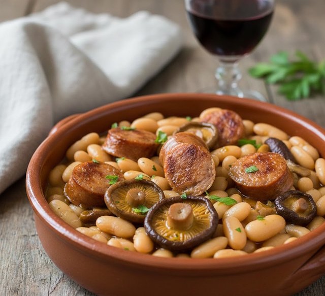 Receta de Alubias Blancas con Setas y Butifarra