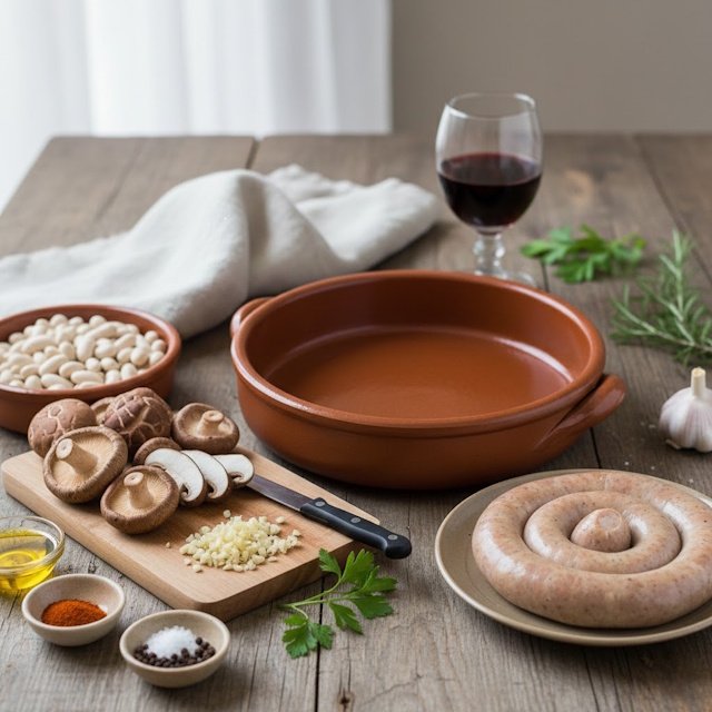 Receta de Alubias Blancas con Setas y Butifarra