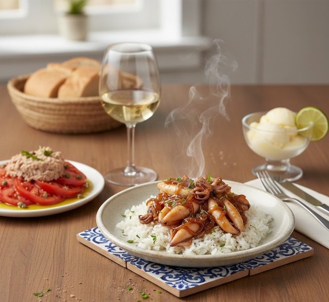 Receta de Chipirones Encebollados con arroz