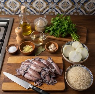 Receta de Chipirones Encebollados con Arroz