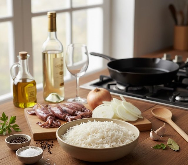 receta de Chipirones Encebollados con Arroz