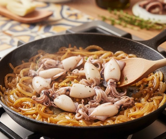 Receta de Chipirones Encebollados