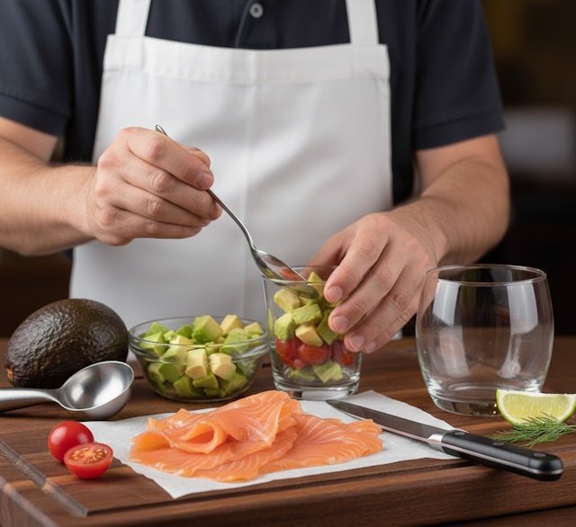 Receta Cóctel Aguacate y Salmón