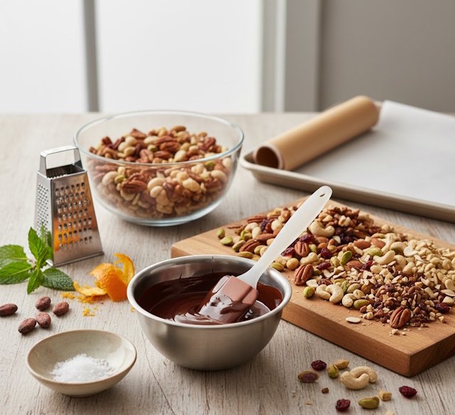 mise en place de la receta de rocas de chocolate