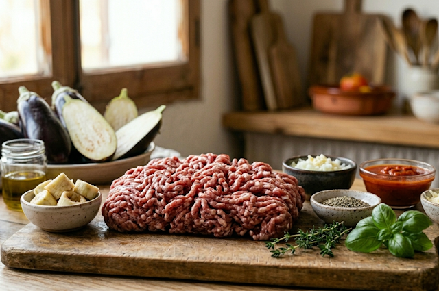 Mise en Place de la receta de Berenjena rellenas asadas