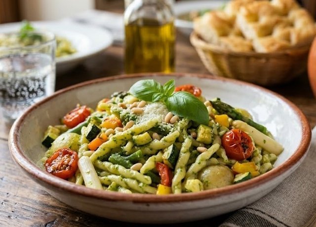 Pasta Trofie con tomates cherry, para hacer la variante de la receta de Pasta Trofie con Verduras y Nueces
