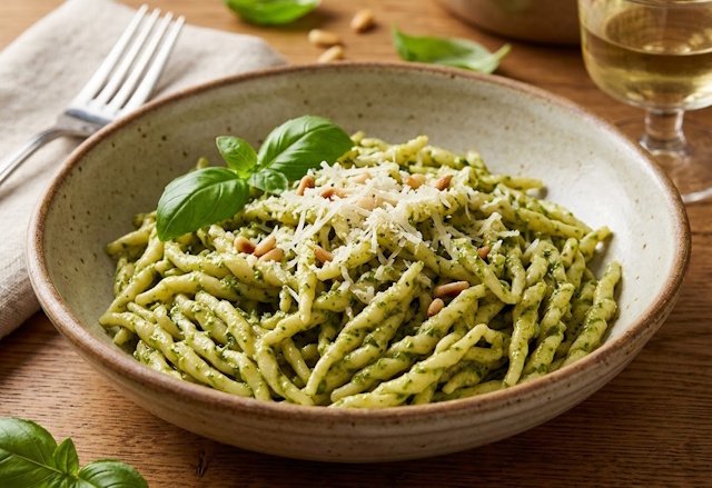 Al Pesto, para hacer la variante de la receta de Pasta Trofie con Verduras y Nueces