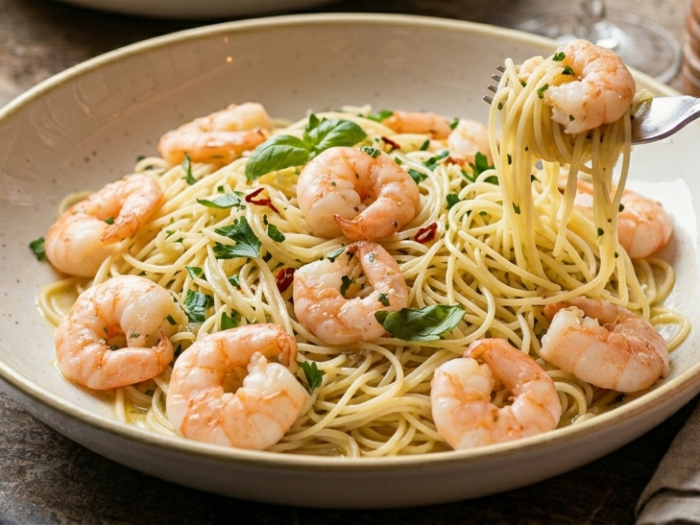 Capellini de Langostinos con Salsa de Lima