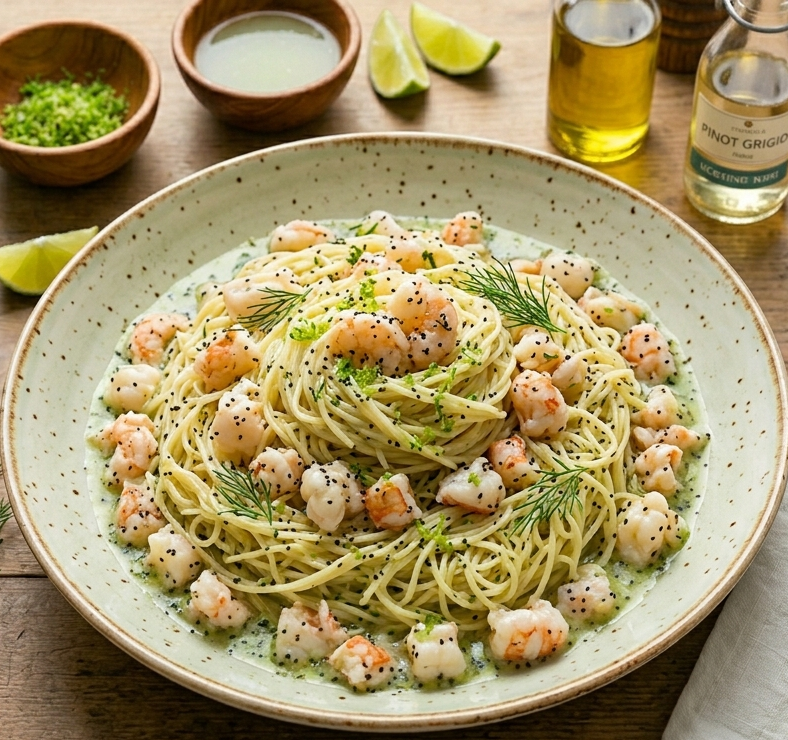 Capellini con Langostinos en Salsa de Lima