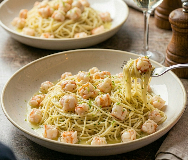 Receta Capellini CON Langostinos y Salsa de Lima